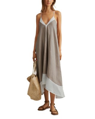 REISS Stevie Linen Cotton Color Block Midi Dress | Bloomingdale's Women
