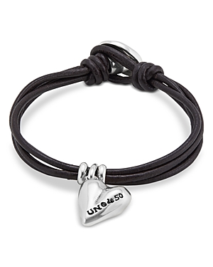 Uno De 50 Pretty Heart Charm Leather Strand Bracelet In Black/silver