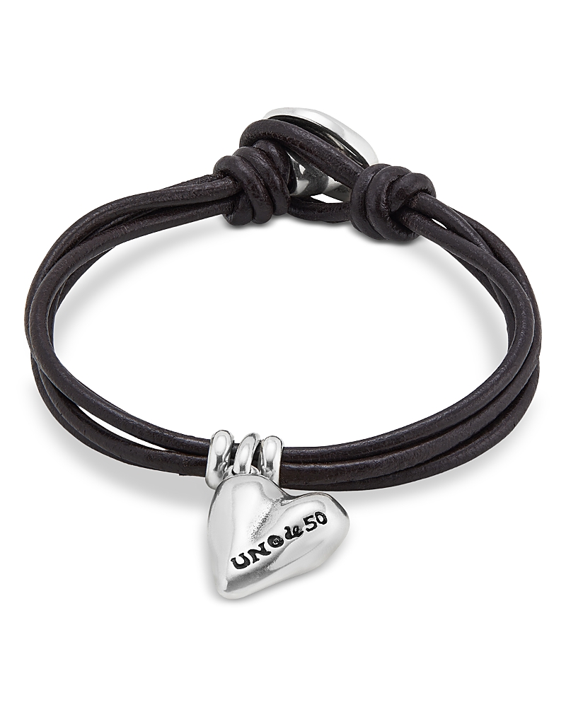 Unode50 Leather Twine Heart Bracelet In Silver