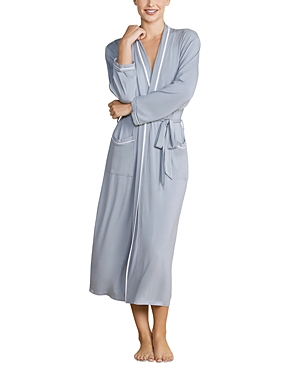 Barefoot Dreams Malibu Collection Soft Jersey Piped Robe In Moonbeam/white