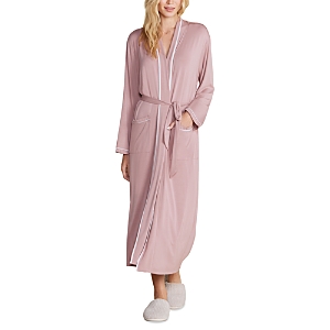 Shop Barefoot Dreams Malibu Collection Soft Jersey Piped Robe In Teaberry/white
