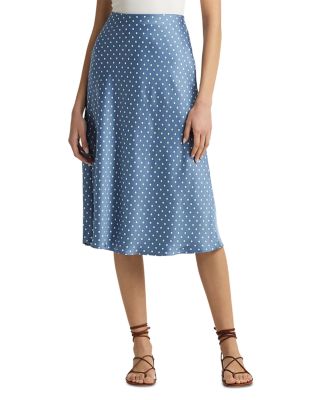 Ralph Lauren Polka Dot Satin Charmeuse Midi Skirt