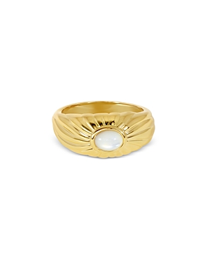 Shop Jackie Mack Designs Harp Ridged Shell Ring In Ivory/gold