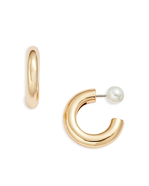 Aqua Imitation Pearl Back Hoop Earrings, 0.8 Diameter - 100% Exclusive In Gold