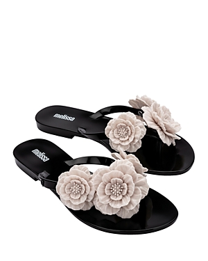 Shop Melissa Women's Springad Floral Thong Flip Flop Sandals In Black/beige