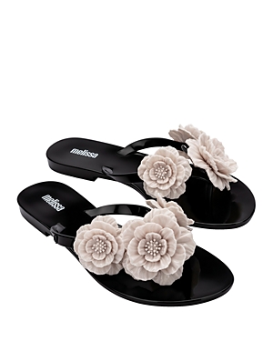 Melissa Women's Springad Floral Thong Flip Flop Sandals In Black/beige