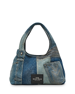 Shop Marc Jacobs The Deconstructed Denim Sack Bag In Indigo Multi