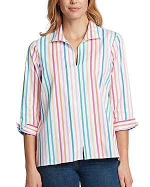 Shop Foxcroft Agnes Rainbow Stripe Shirt In Multi Stripe