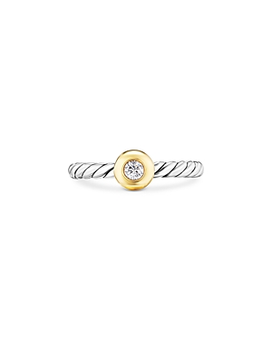 David Yurman Petite Cable Flex Ring in Sterling Silver with 14K Yellow Gold and Center Diamond, 2.8mm