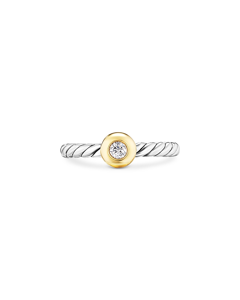 David Yurman Petite Cable Flex Ring in Sterling Silver with 14K Yellow Gold and Center Diamond, 2.8mm