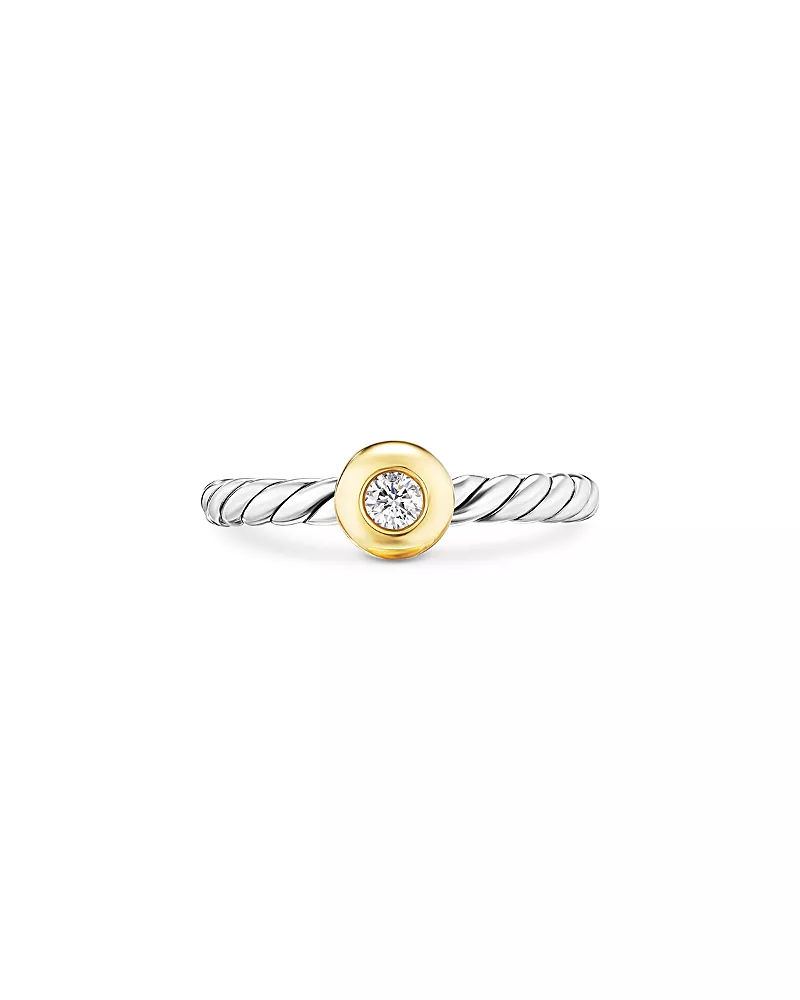 David Yurman Petite Cable Flex Ring in Sterling Silver with 14K Yellow Gold and Center Diamond, 2.8mm