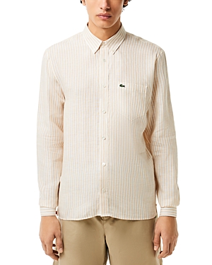 Lacoste Long Sleeve Button Front Shirt In Ir7 White/