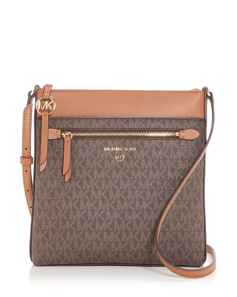 Michael Kors Small Jet Set Charm North South Flat Leather Crossbody In Brown/acorn