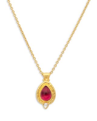 Gurhan - 24K & 22K Yellow Gold Muse Tourmaline & Diamond Teardrop Pendant Necklace, 16"-18"