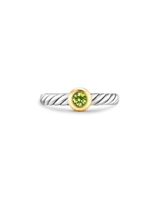 David Yurman Sterling Silver & 14K Yellow Gold Petite Cable Flex Peridot Ring