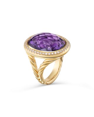 Albion&reg; Oval Ring in 18K Yellow Gold with Amethyst and Diamonds, 21mm