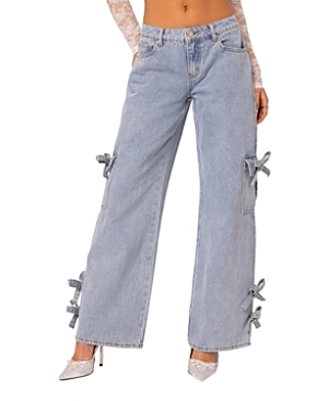 Shop Edikted Bows 4 Days Low Rise Baggy Jeans In Light Blue