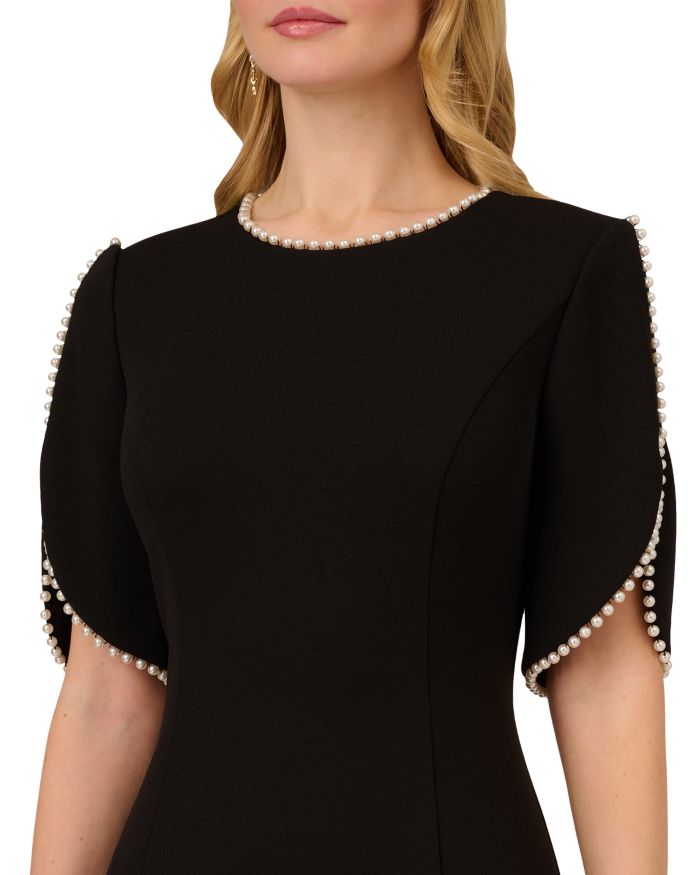 Pearl Trim Crepe Midi Dress
