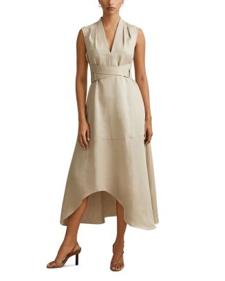 REISS Ava Linen Blend Belted Midi Dress | Bloomingdale's