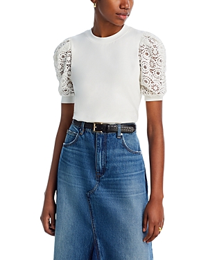 Frame Lace Sleeve Frankie Top In White
