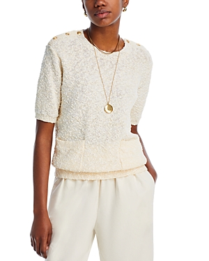 Shop Frame Patch Pocket Short Sleeve Sweater In Cream