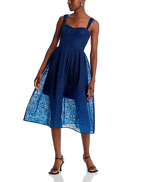 Shop French Connection Sleeveless Lace Midi Dress In Midnight Blue