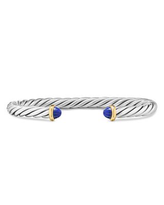 David Yurman - Men's Cable Cuff Bracelet in Sterling Silver with 14K Yellow Gold and Lapis, 6mm