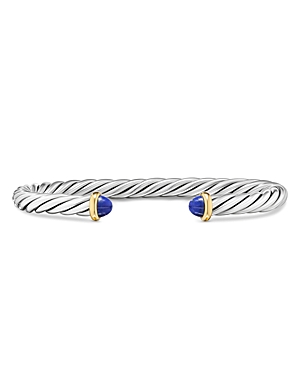 Men's 14K Yellow Gold & Sterling Silver Cable Flex Lapis Lazuli Cuff Bracelet