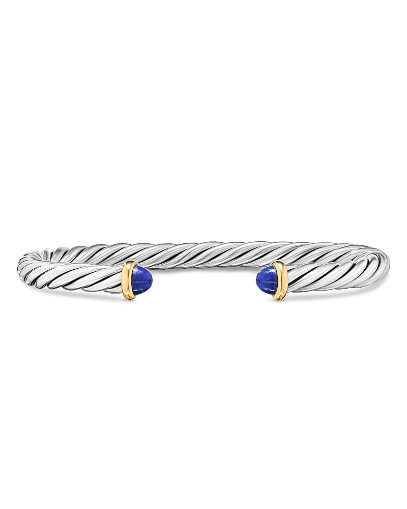 David Yurman Men's Cable Cuff Bracelet in Sterling Silver with 14K Yellow Gold and Lapis, 6mm