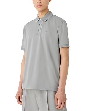 Emporio Armani Mercerized Cotton Pique Chevron Trimmed Regular Fit Polo Shirt