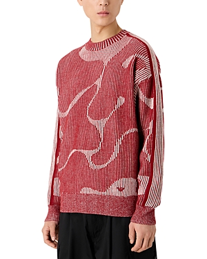 Emporio Armani Wool Ribbed Camo Regular Fit Crewneck Sweater