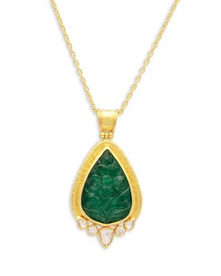 Gurhan Emerald & Diamond Teardrop Necklace in 24K Yellow Gold, 16-18