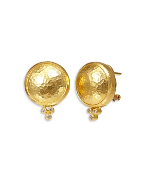 24K Yellow Gold Amulet Diamond Textured Oval Statement Earrings