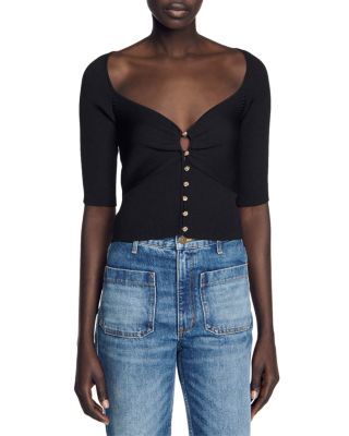 Sandro Cecilia Short Sleeve Ribbed Knit Cardigan