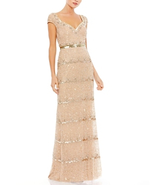 Cap Sleeve Embellished Column Gown