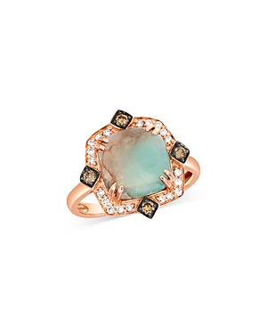 Aquaprase & Champagne and Brown Diamond Halo Ring in 14K Rose Gold