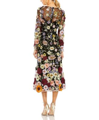 High Neck Floral Embellished A-Line Dress