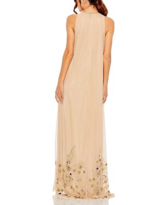High Neck Floral Embellished Trapeze Gown