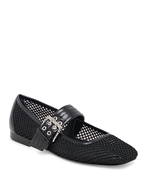 Shop Dolce Vita Women's Arora Square Toe Buckled Ballet Flats In Onyx Woven Mesh