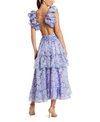 Ruffle Tiered Cut-Out Floral Chiffon Dress