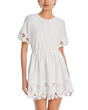 Shop Aqua Puff Sleeve Embroidered Mini Dress - 100% Exclusive In White
