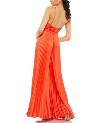 Pleated Plunge Neck Wide Leg Jumpsuit