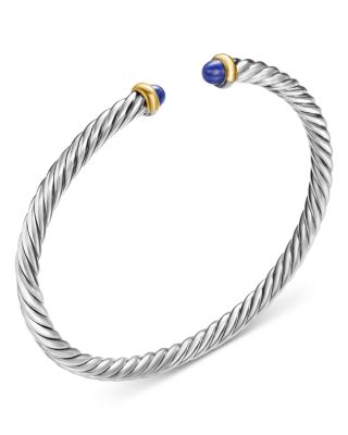 Sterling Silver & 14K Yellow Gold Cable Flex Lapis Lazuli Bracelet, 4mm