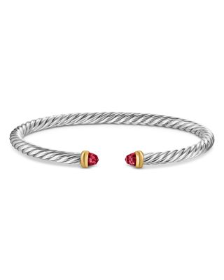 Sterling Silver & 14K Yellow Gold Cable Flex Rhodolite Garnet Bracelet, 4mm