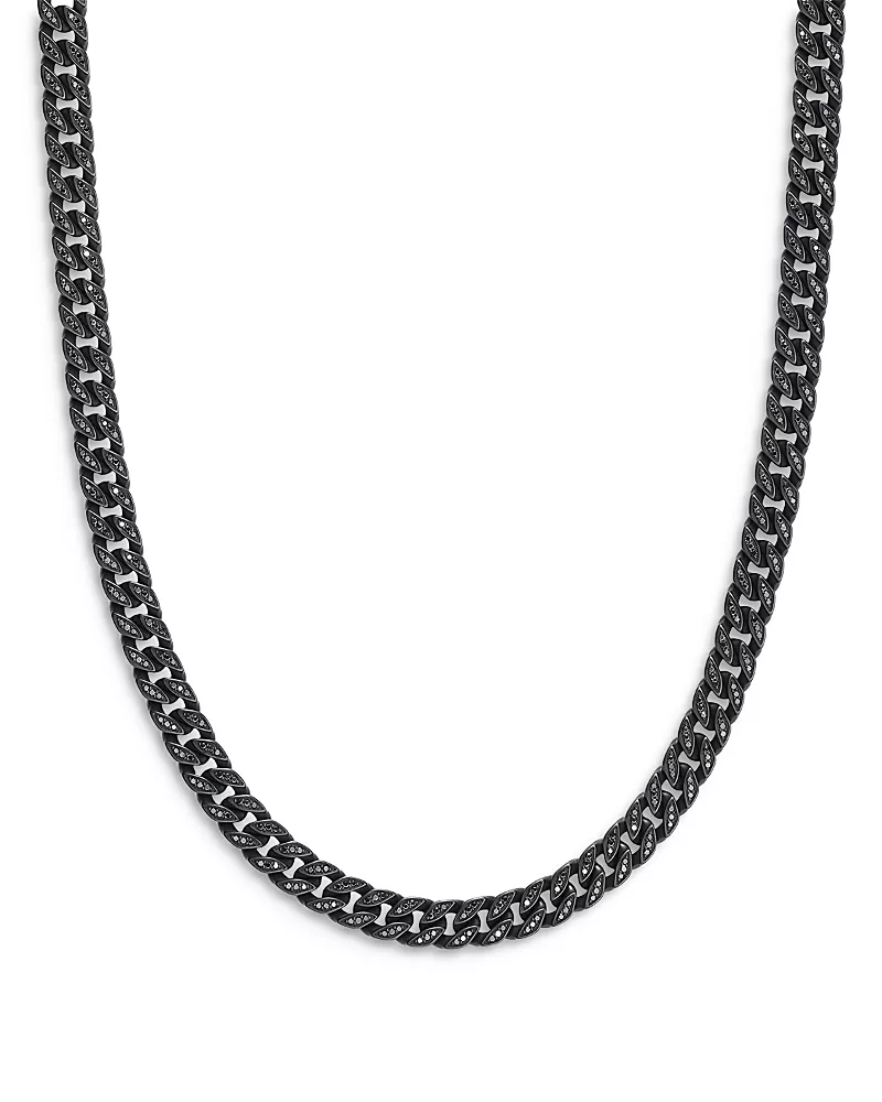 David Yurman Men's Curb Chain Necklace in Black Titanium with Black Diamonds, 8mm