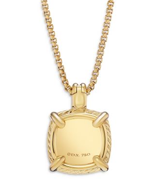 Chatelaine&reg; Pav&eacute; Bezel Pendant Necklace in 18K Yellow Gold with Blue Topaz and Diamonds, 14mm