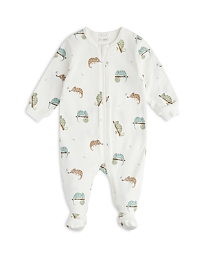 Shop Firsts By Petit Lem Boys' Cotton Blend Jersey Knit Chameleons Print Footie - Baby In Off White
