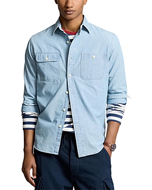 Shop Polo Ralph Lauren Classic Fit Chambray Workshirt In Blue