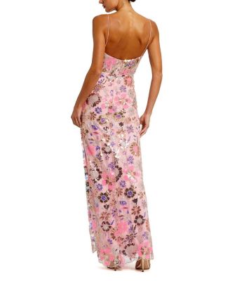 Slit Detail Spaghetti Strap Bustier Applique Gown