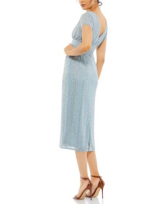 Beaded Cap Sleeve Column Midi Dress